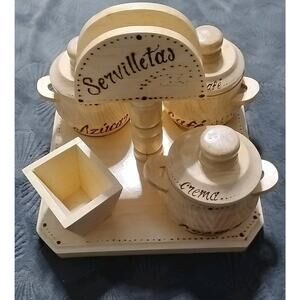 Hand Made Mexican wooden coffee station organizer set New